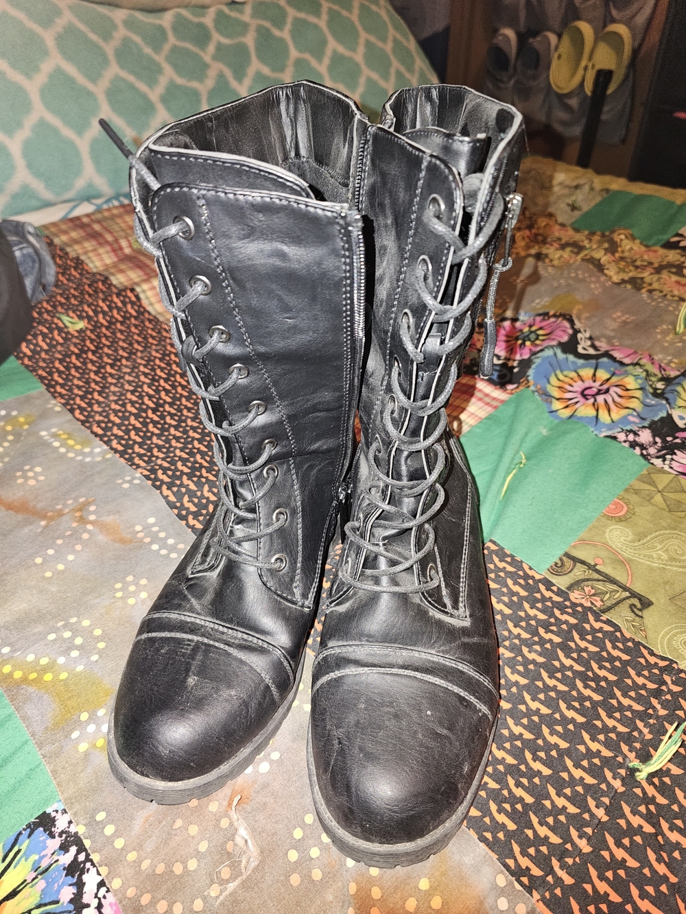Black Lace-Up Combat Boots - Women's